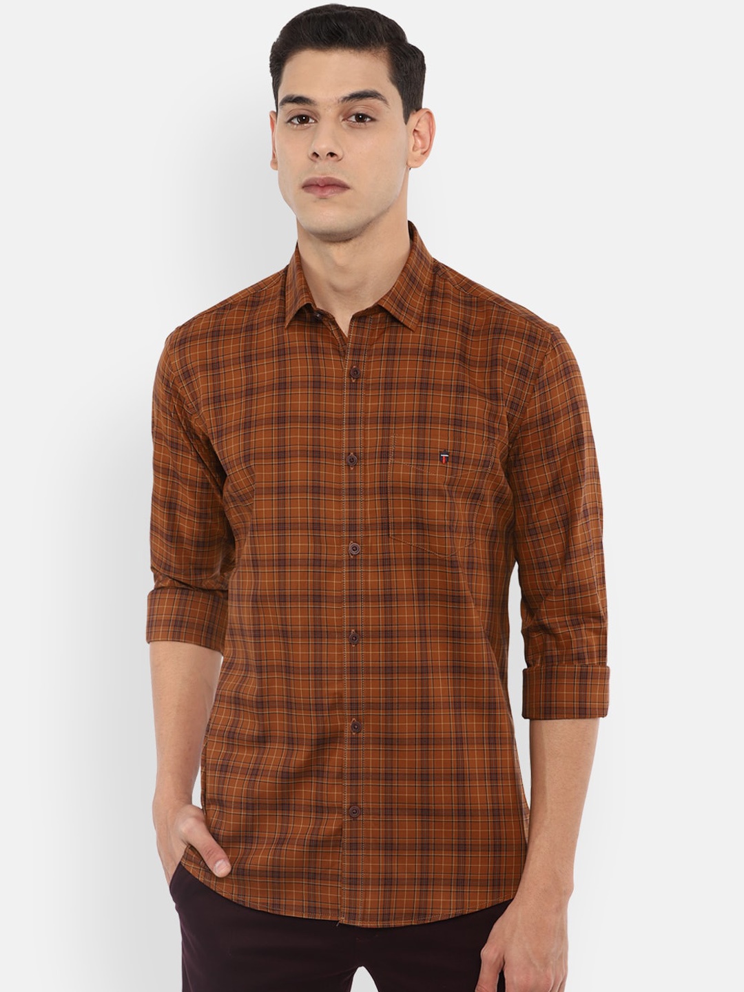 

Louis Philippe Sport Men Brown Slim Fit Pure Cotton Checked Casual Shirt