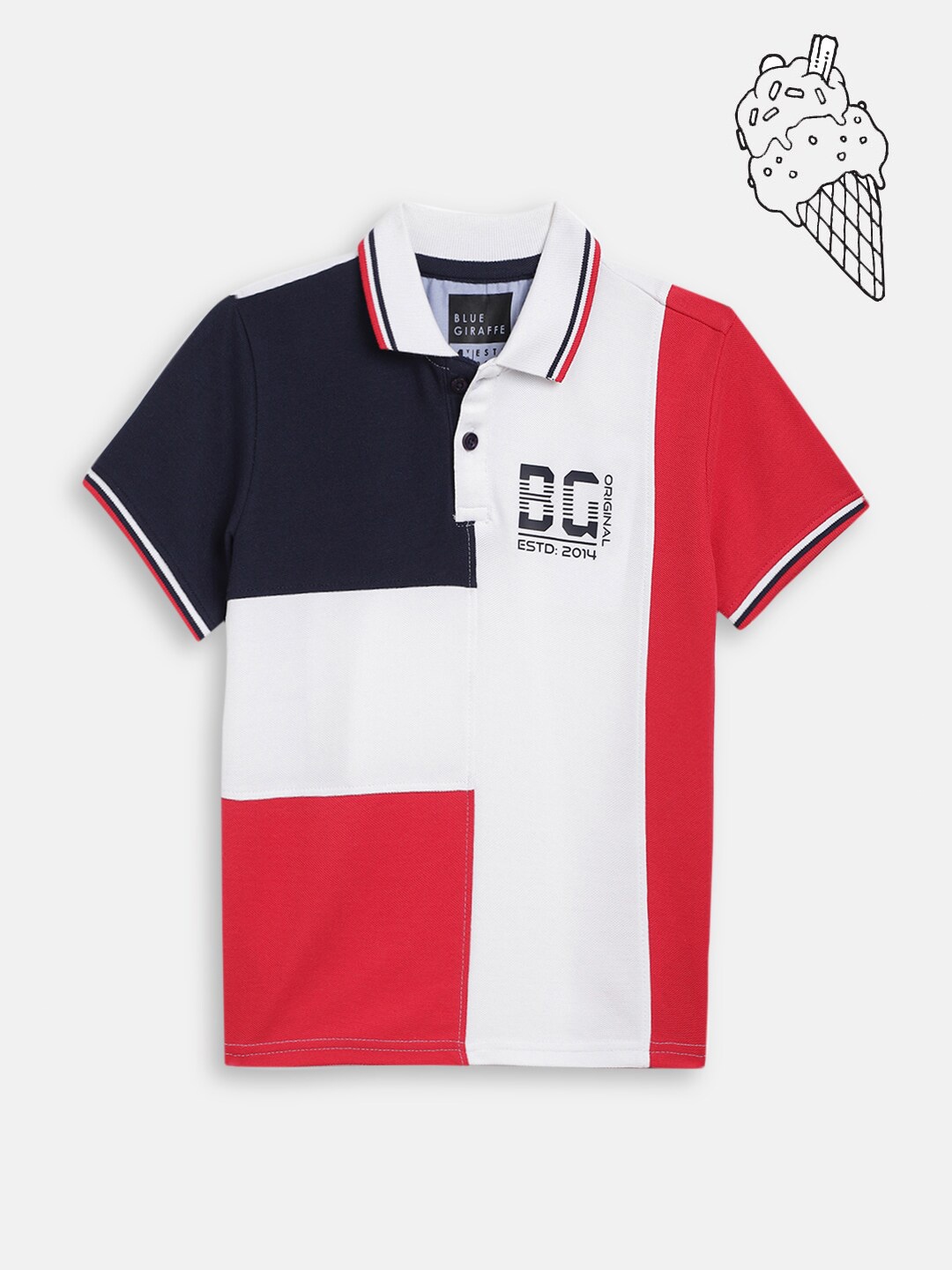 

Blue Giraffe Boys White & Red Colourblocked Polo Collar T-shirt