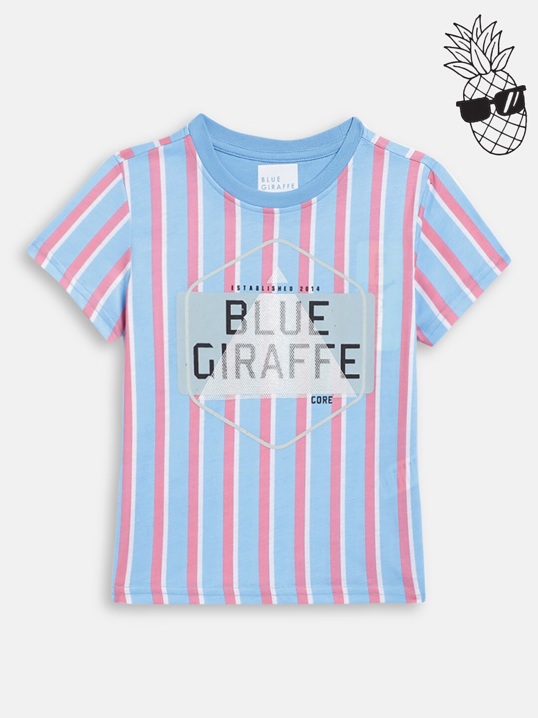 

Blue Giraffe Boys Blue & Pink Striped T-shirt