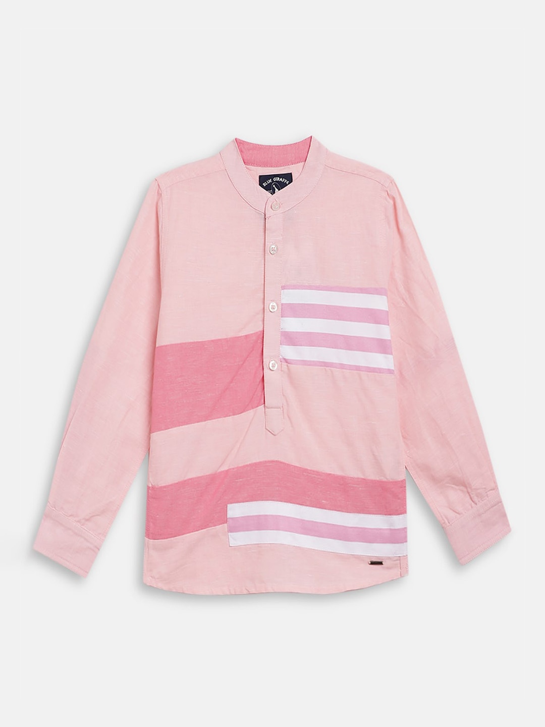 

Blue Giraffe Boys Peach-Coloured Opaque Colourblocked Casual Shirt