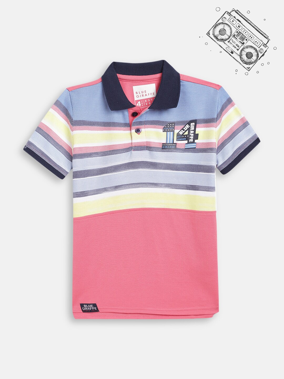 

Blue Giraffe Boys Pink & Yellow Striped Polo Collar T-shirt