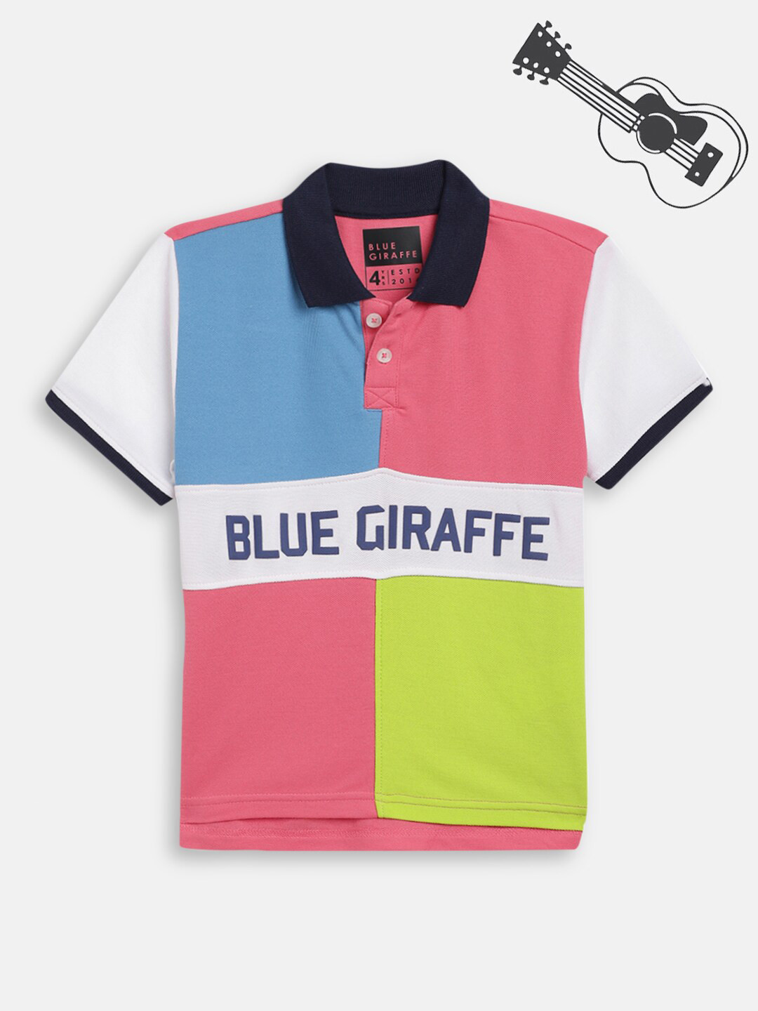 

Blue Giraffe Boys Pink & White Polo Collar T-shirt