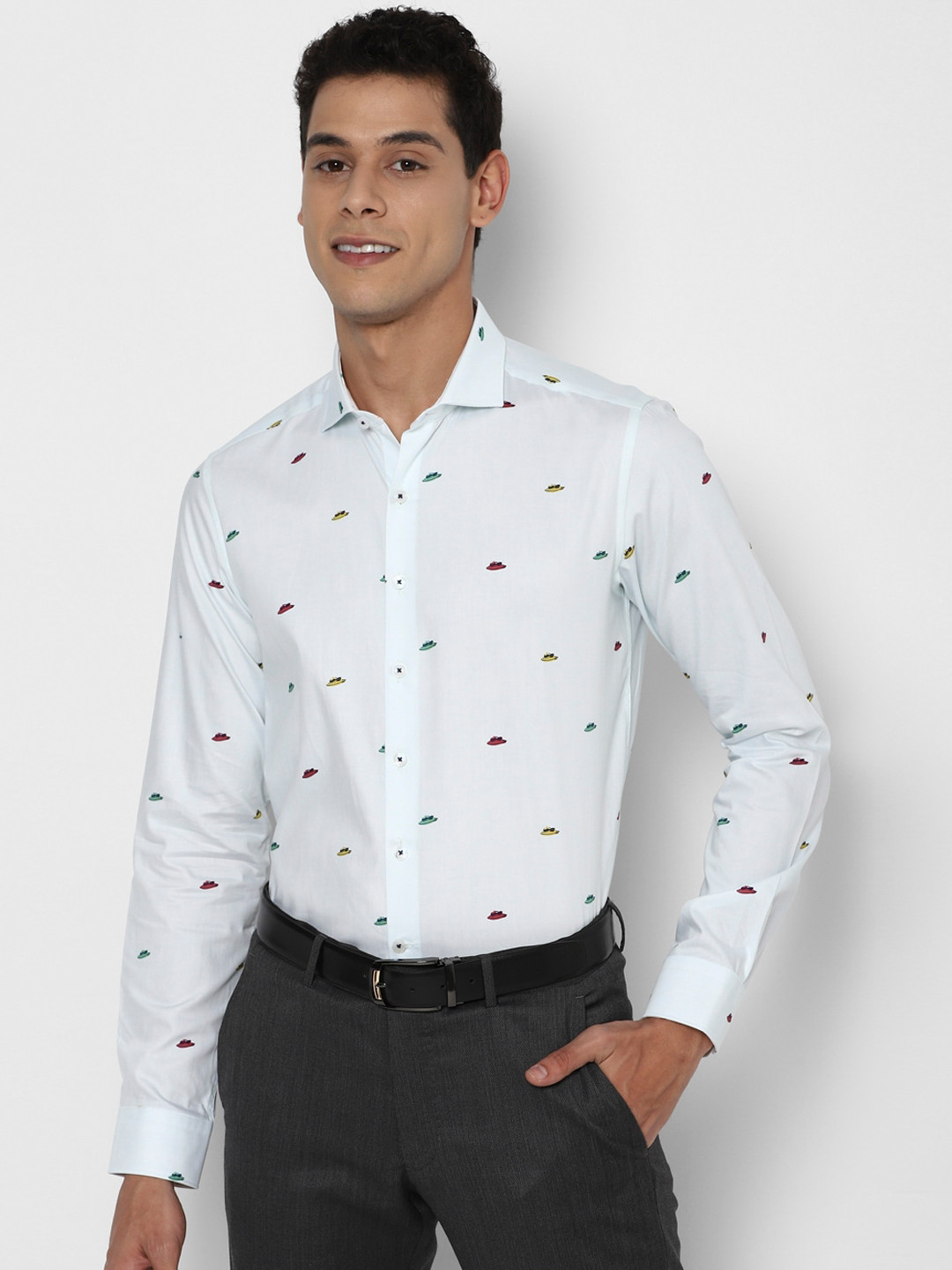 

SIMON CARTER LONDON Men Blue Slim Fit Opaque Printed Pure Cotton Formal Shirt