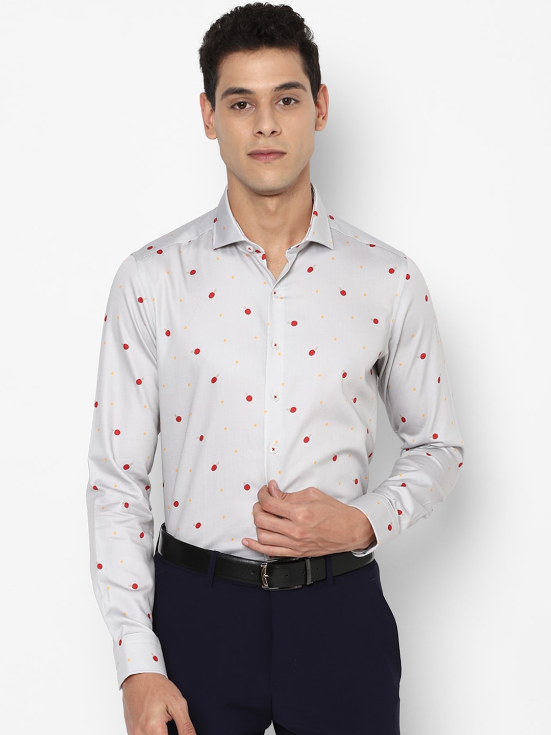 

SIMON CARTER LONDON Men Grey & Red Slim Fit Opaque Printed Pure Cotton Formal Shirt