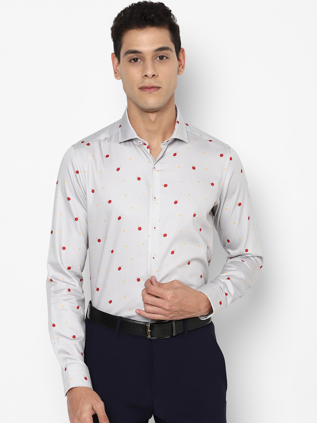 

SIMON CARTER LONDON Men Grey & Red Slim Fit Opaque Printed Pure Cotton Formal Shirt