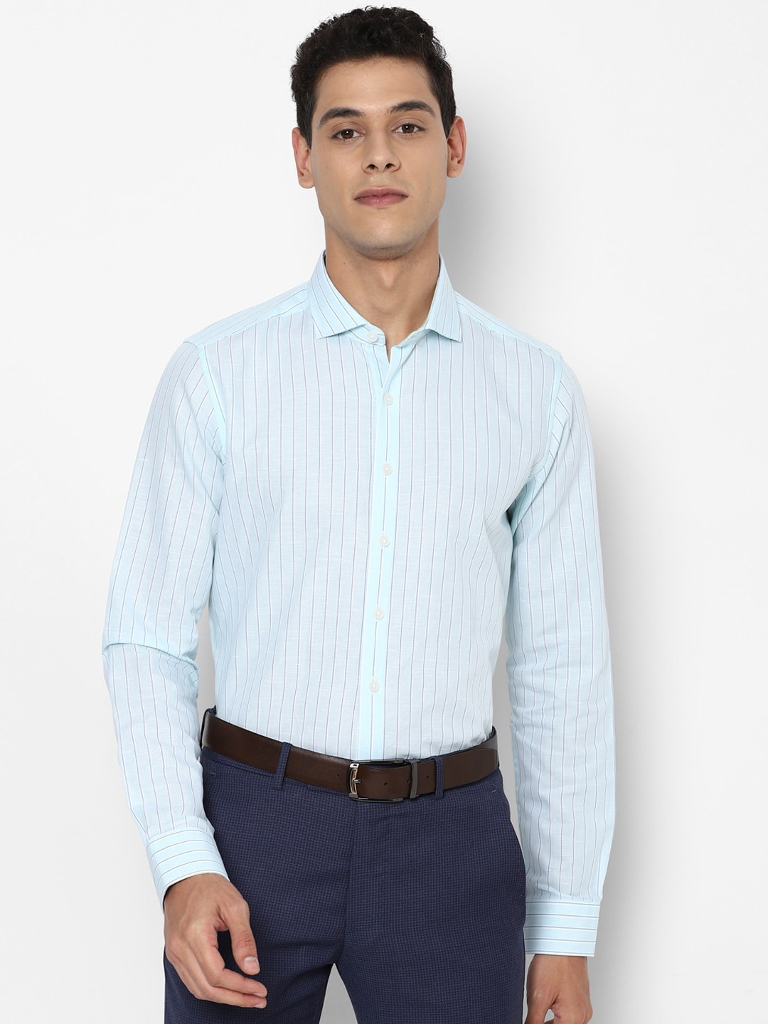 

SIMON CARTER LONDON Men Blue Slim Fit Opaque Striped Pure Cotton Formal Shirt