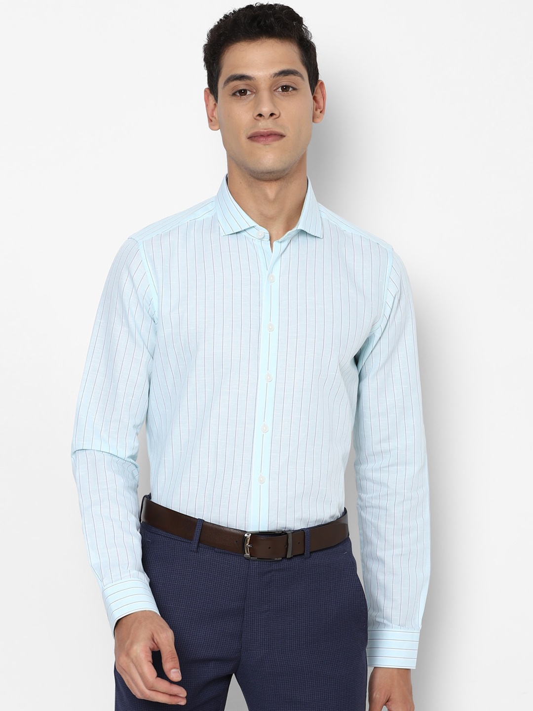 

SIMON CARTER LONDON Men Blue Slim Fit Opaque Striped Pure Cotton Formal Shirt