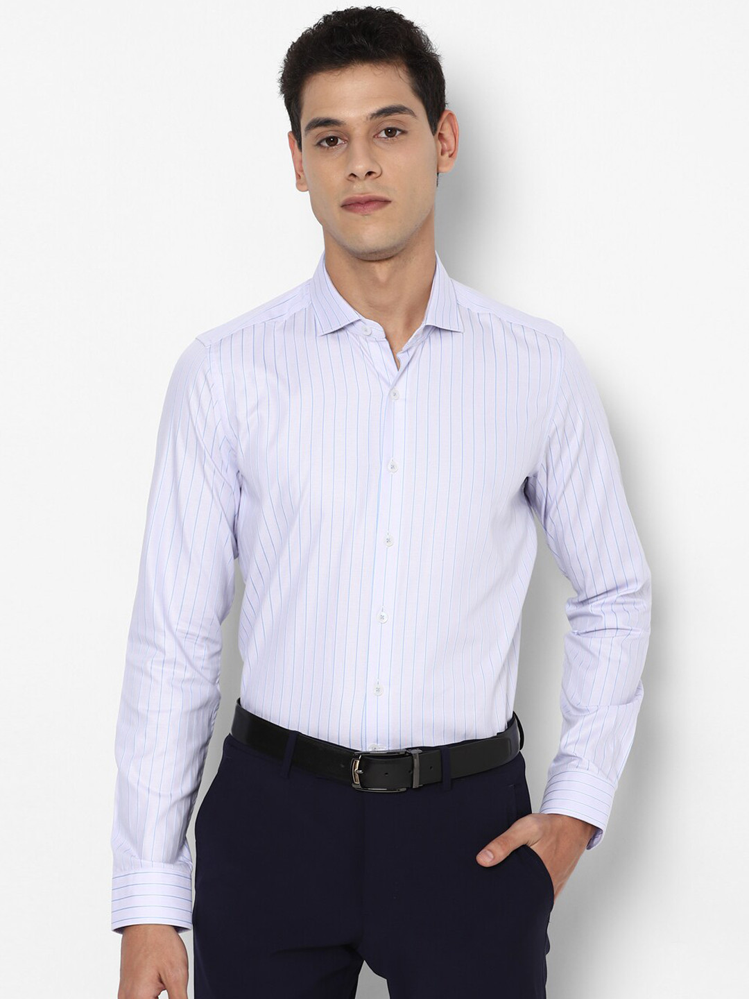 

SIMON CARTER LONDON Men Blue Slim Fit Opaque Striped Pure Cotton Formal Shirt