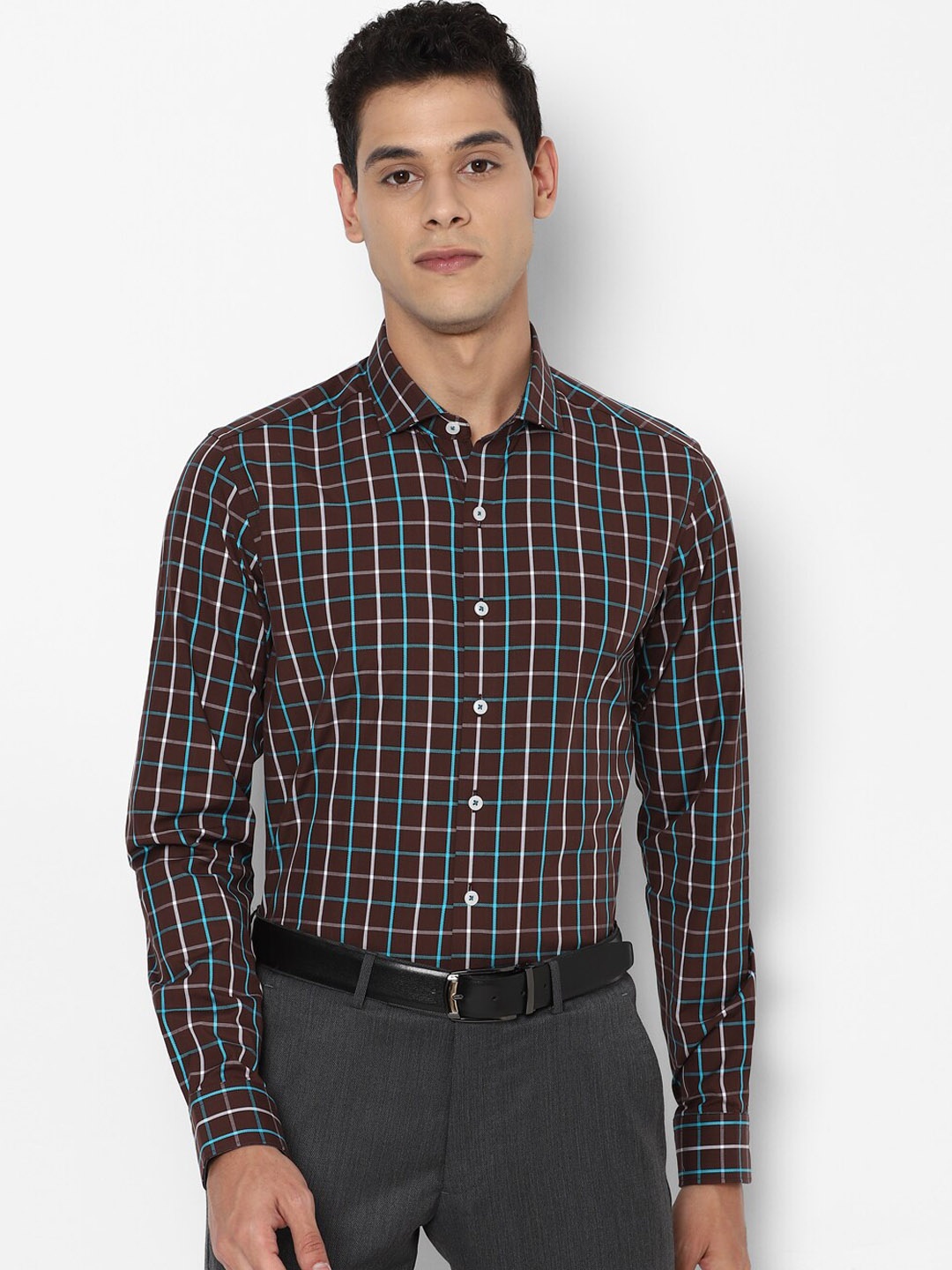

SIMON CARTER LONDON Men Brown Slim Fit Tartan Checked Opaque Pure Cotton Formal Shirt