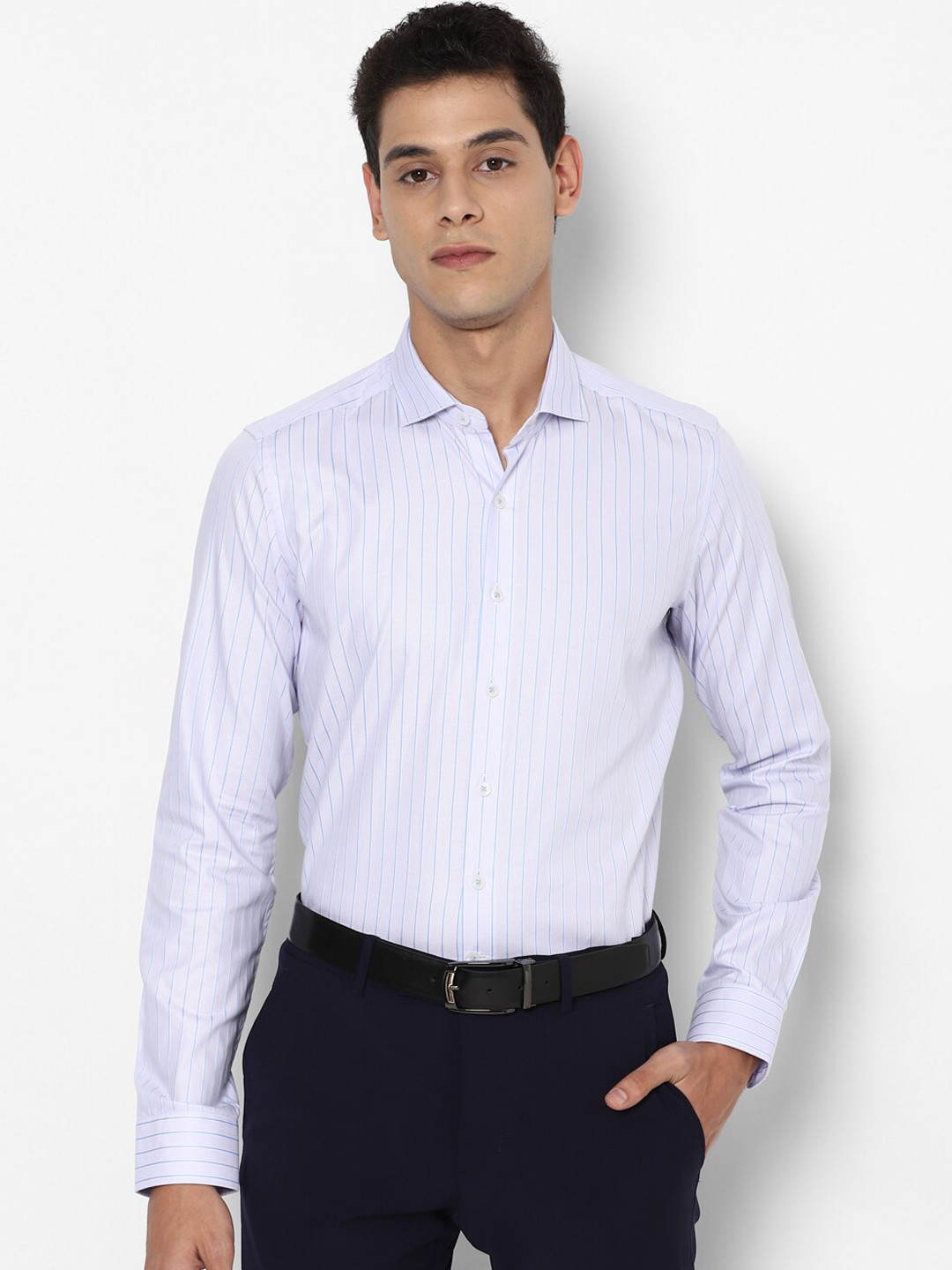 

SIMON CARTER LONDON Men Blue Slim Fit Opaque Striped Pure Cotton Formal Shirt