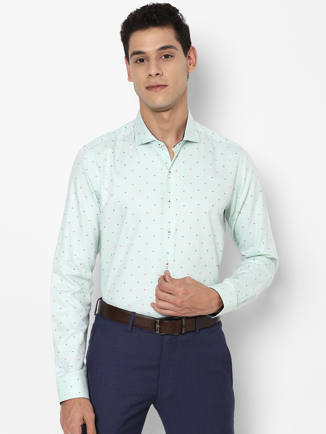 

SIMON CARTER LONDON Men Sea Green & Blue Slim Fit Opaque Printed Pure Cotton Formal Shirt