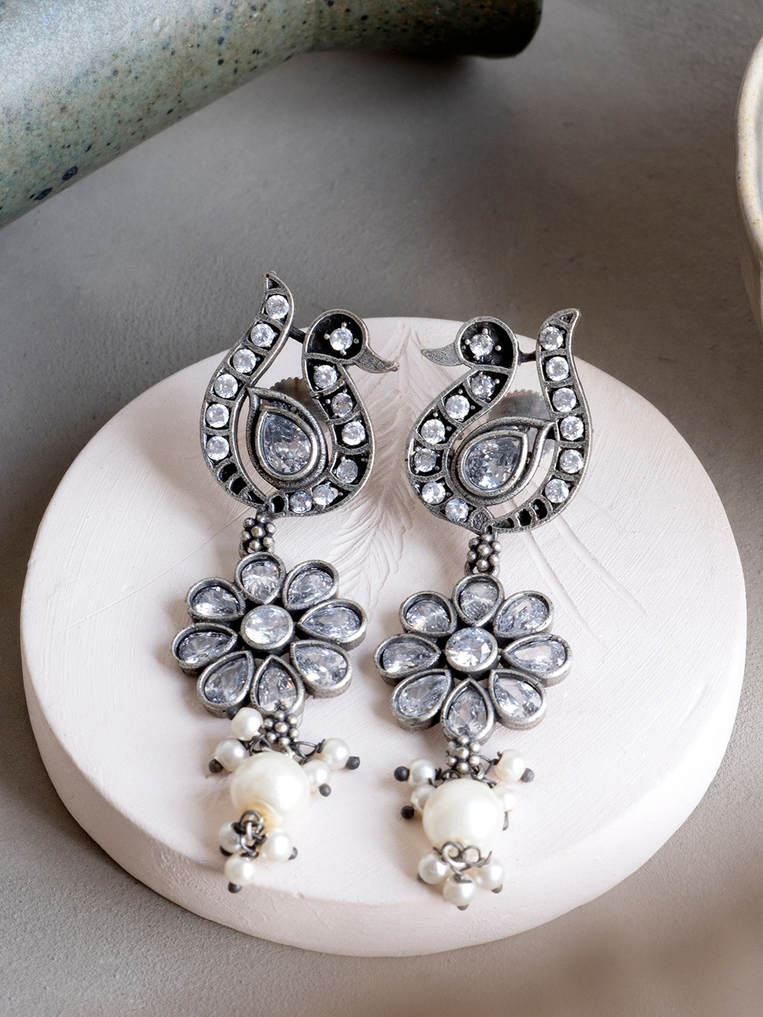 

Infuzze White Peacock Shaped Drop Earrings