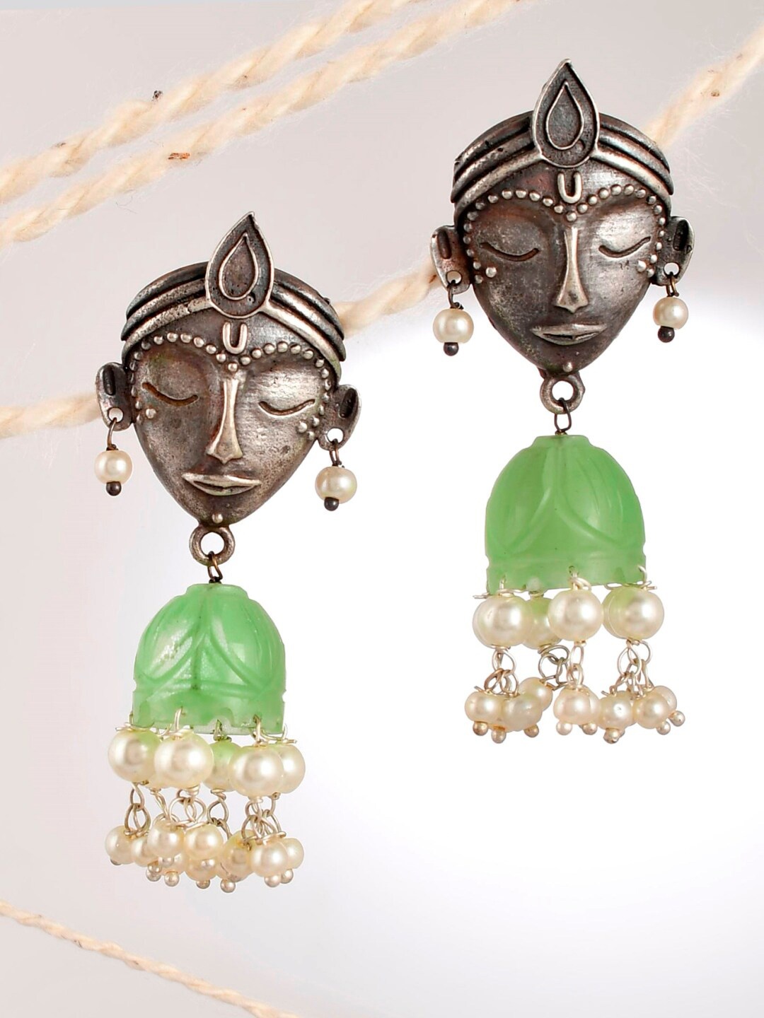 

Infuzze Green Contemporary Jhumkas Earrings