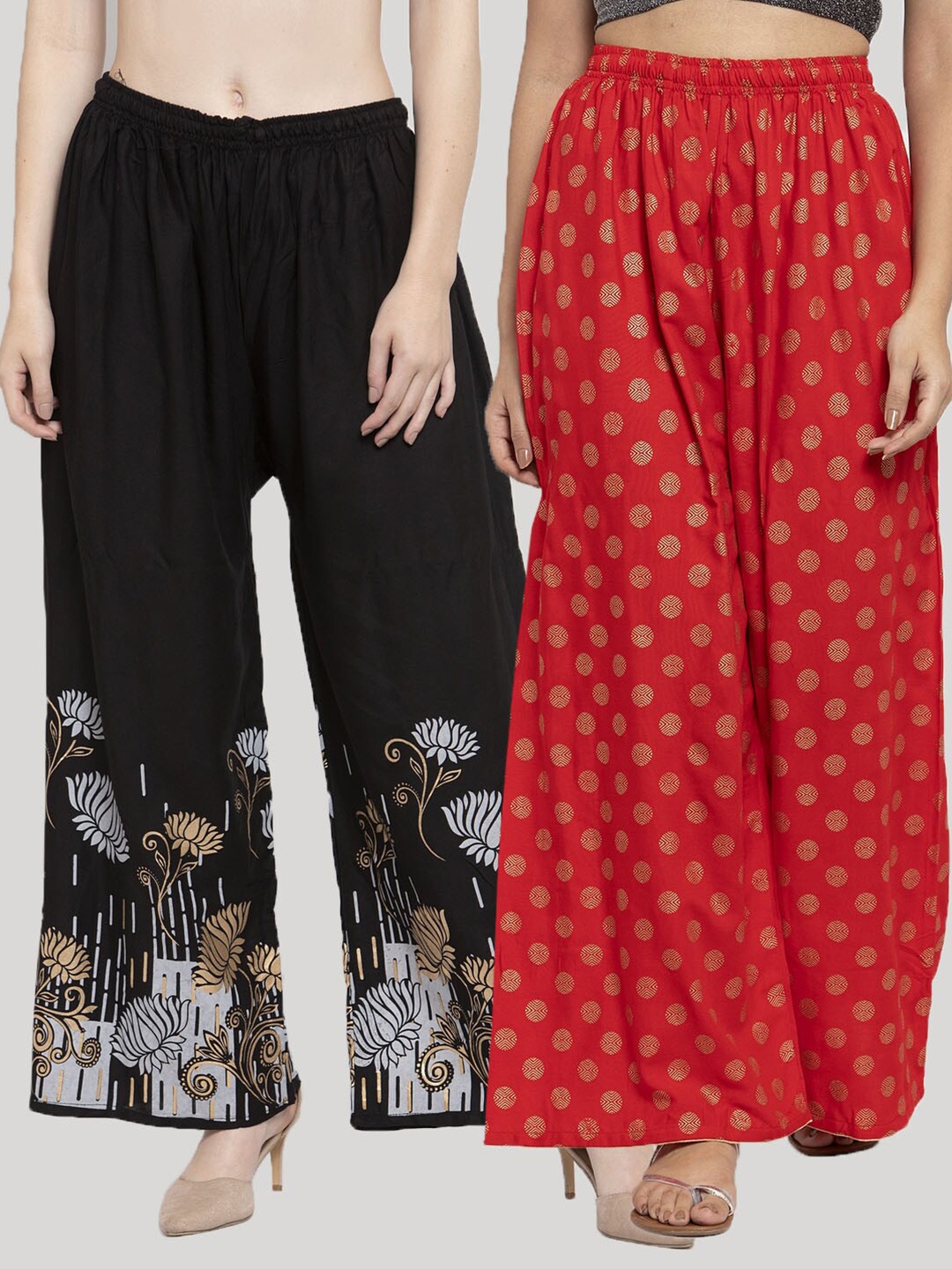 

Clora Creation Pack of 2 Women Black & Red Ethnic Motifs Printed Knitted Palazzos