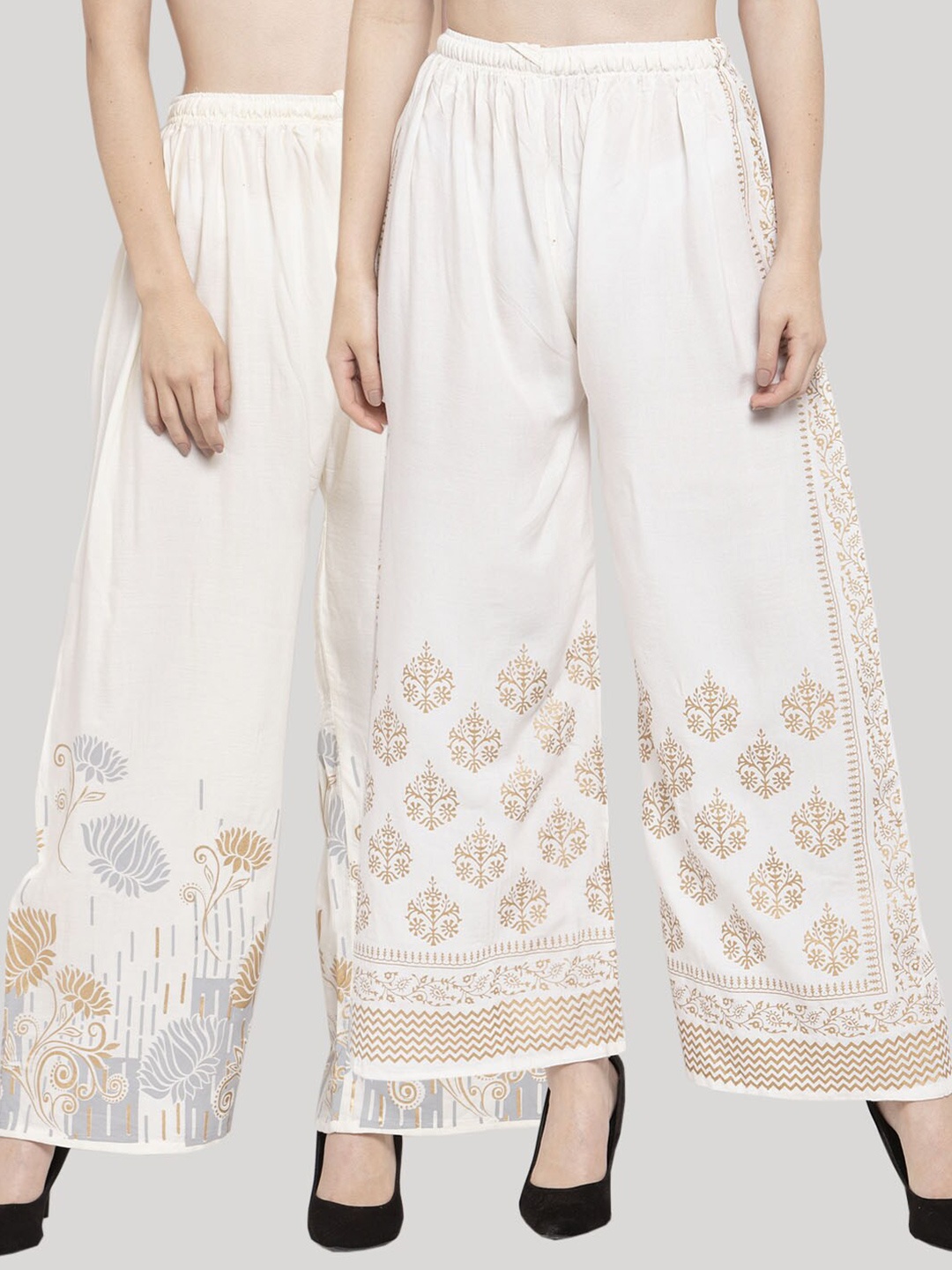 

Clora Creation Pack of 2 Women Cream Ethnic Motifs Printed Knitted Palazzos