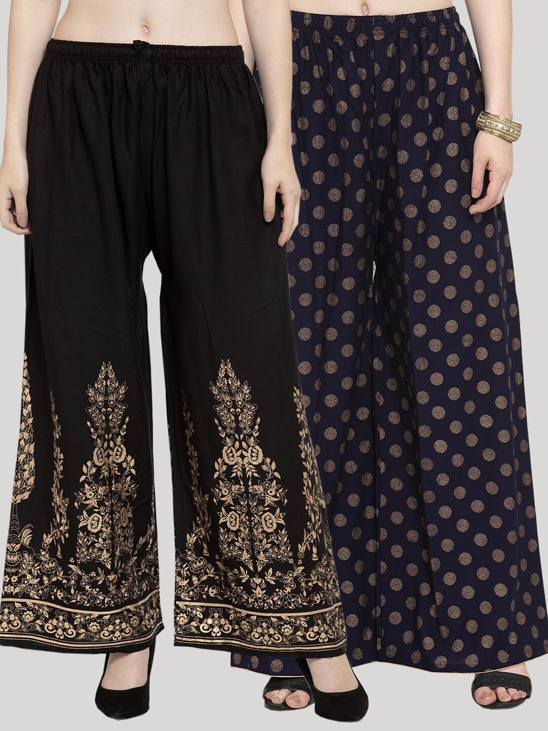 

Clora Creation Pack of 2 Women Black & Navy Blue Ethnic Motifs Printed Knitted Palazzos