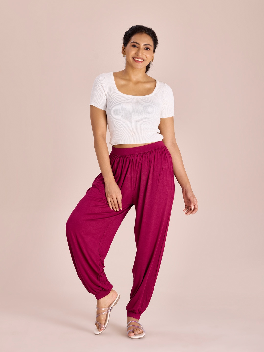 

Go Colors Women Maroon Solid Loose-Fit Harem Pants