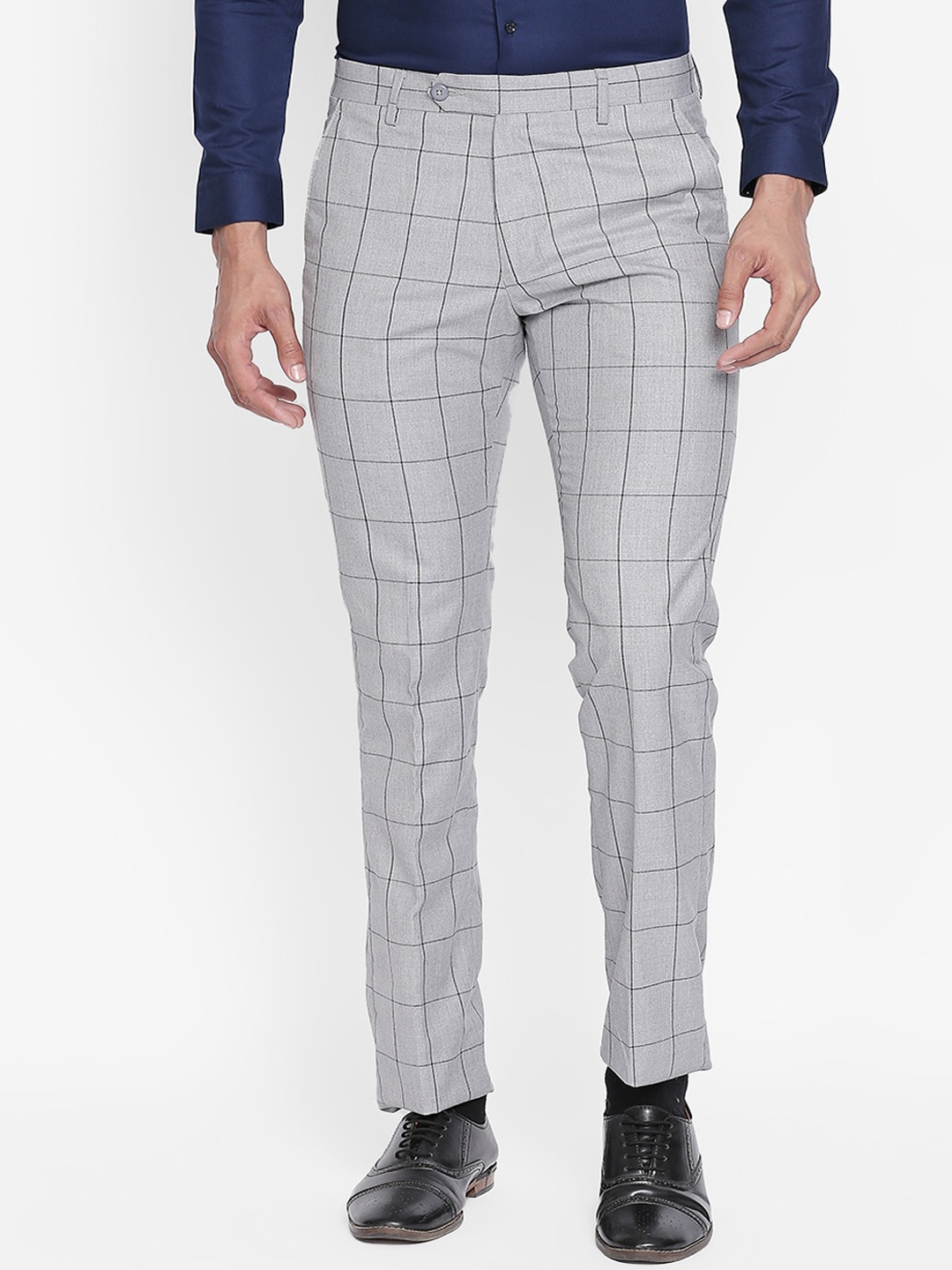 

RICHARD PARKER by Pantaloons Men Grey & Black Checked Slim Fit Formal Trousers