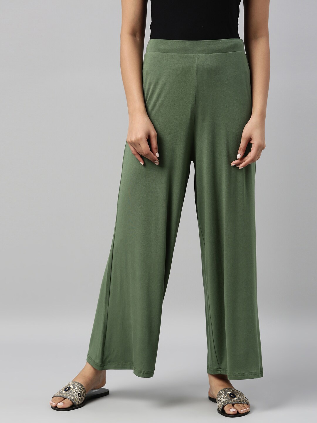 

Go Colors Women Olive Green Palazzos