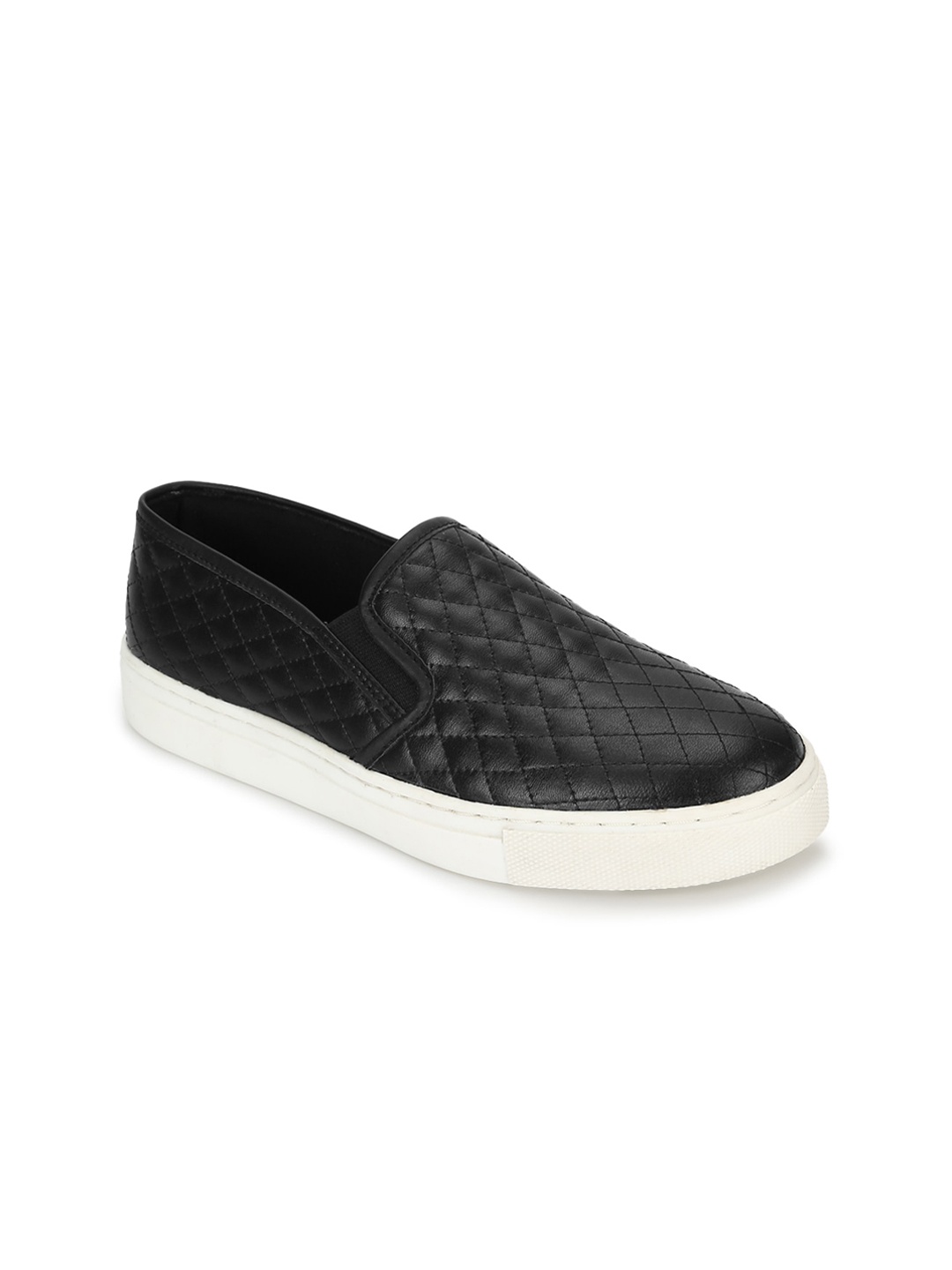 

Truffle Collection Women Black Woven Design PU Slip-On Sneakers