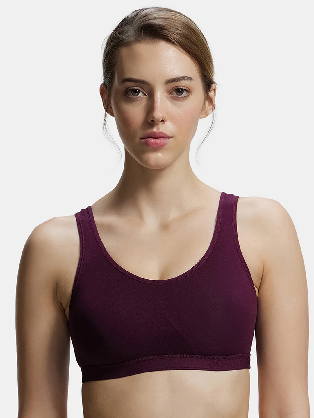 

Jockey Wirefree Non Padded Combed Cotton Full Coverage Slip-On Active Bra-1376, Maroon