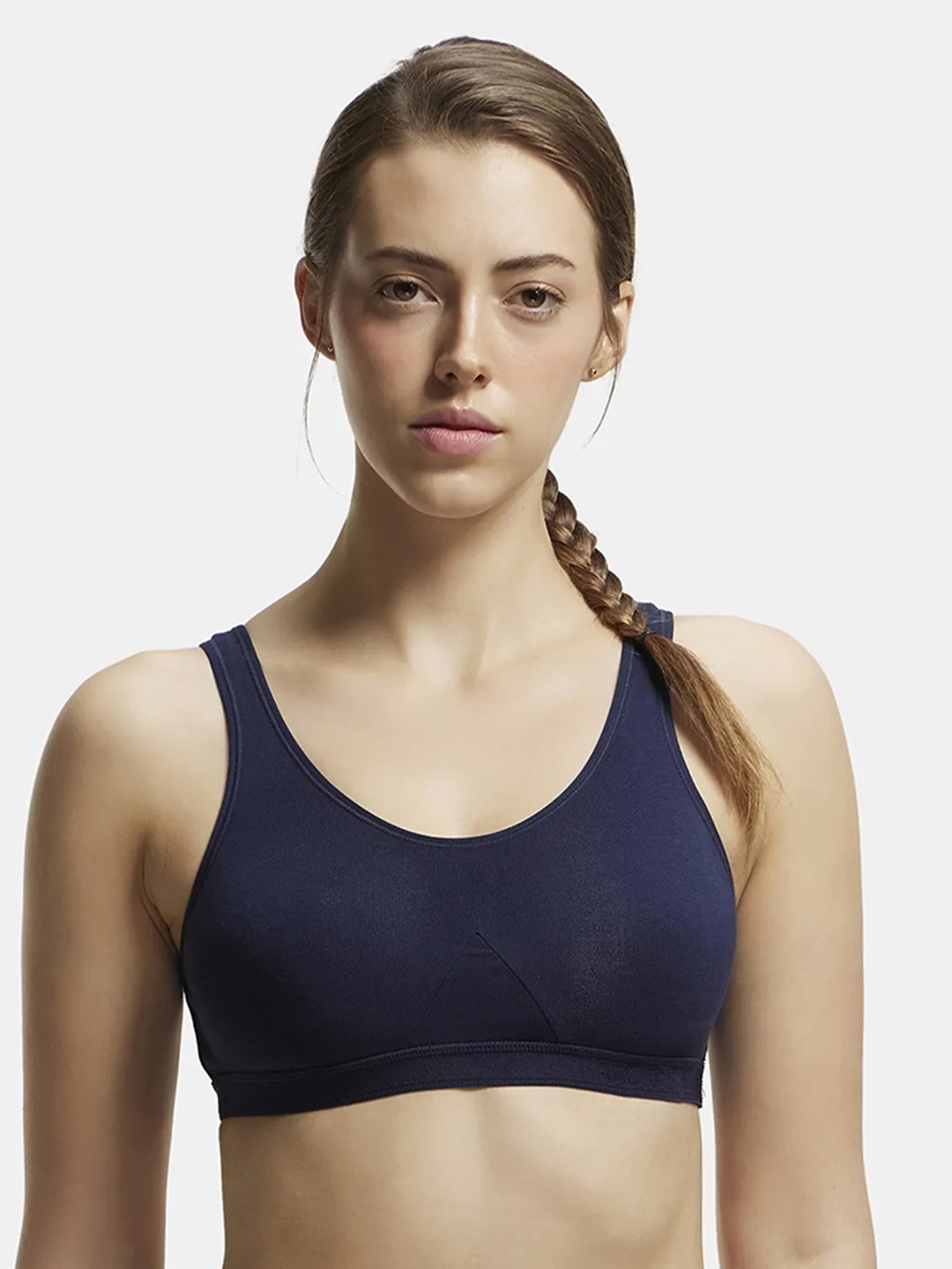 

Jockey Wirefree Non-Padded Combed Cotton Full Coverage Slip-On Active Bra-1376, Navy blue