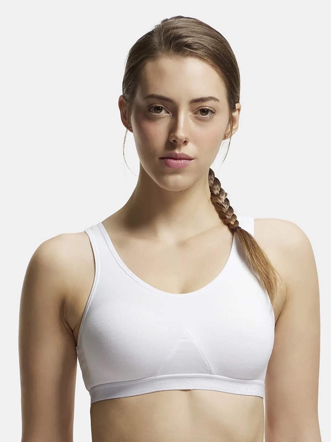 

Jockey Wirefree Non Padded Combed Cotton Full Coverage Slip-On Active Bra-1376, White