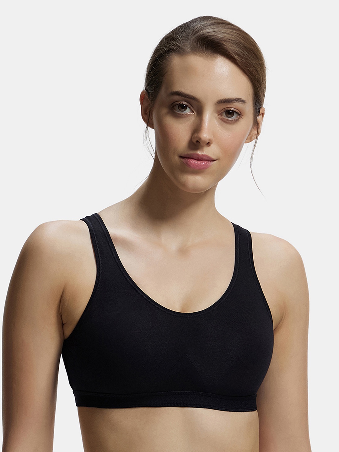 

Jockey Wirefree Non Padded Combed Cotton Full Coverage Slip-On Active Bra-1376, Black