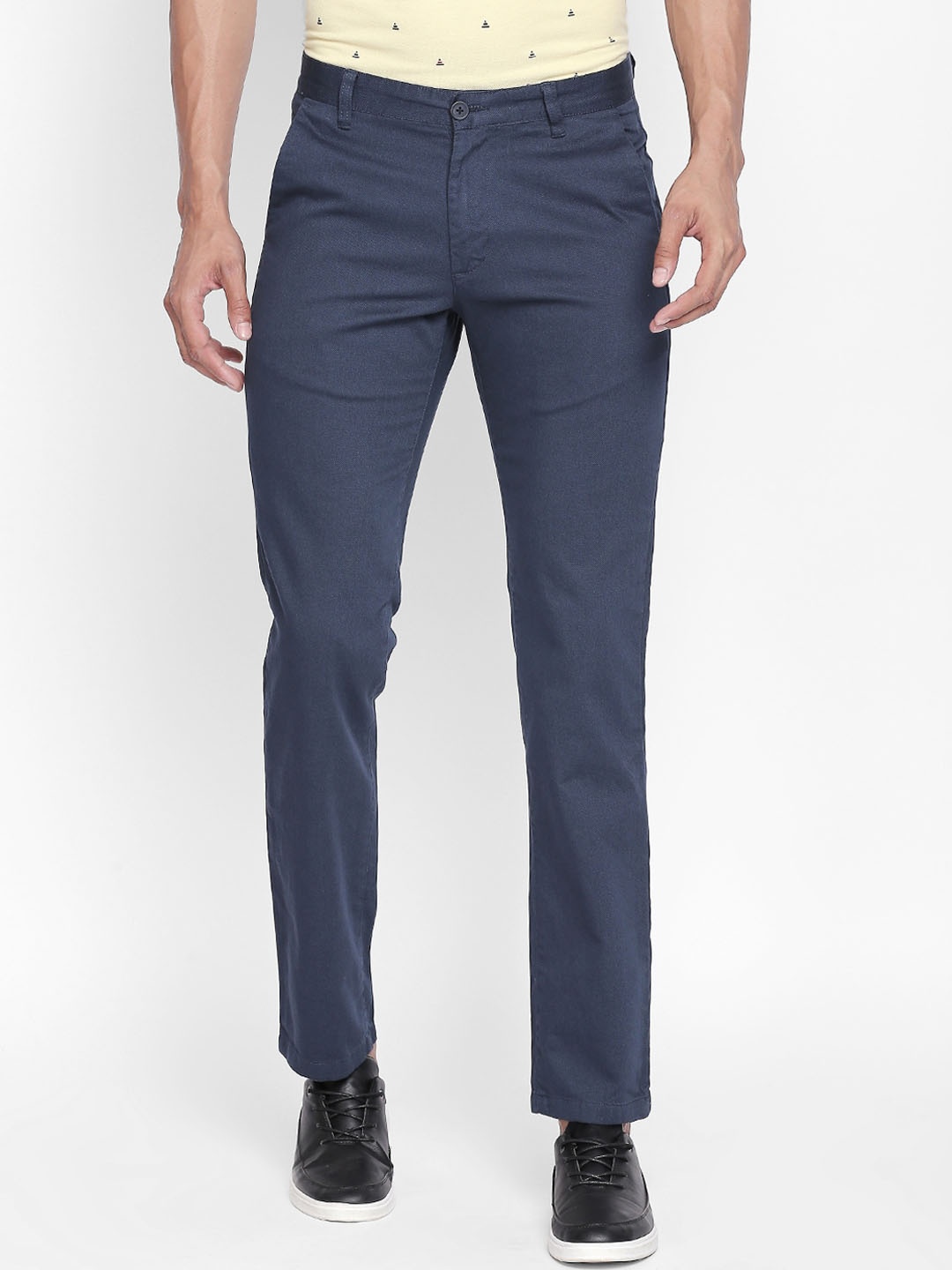 

BYFORD by Pantaloons Men Teal Blue Slim Fit Pure Cotton Trousers