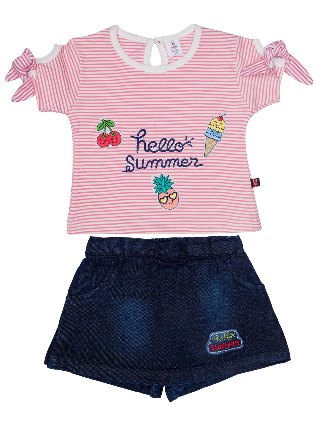

Little Folks Girls Pink & White Striped T-shirt with Shorts