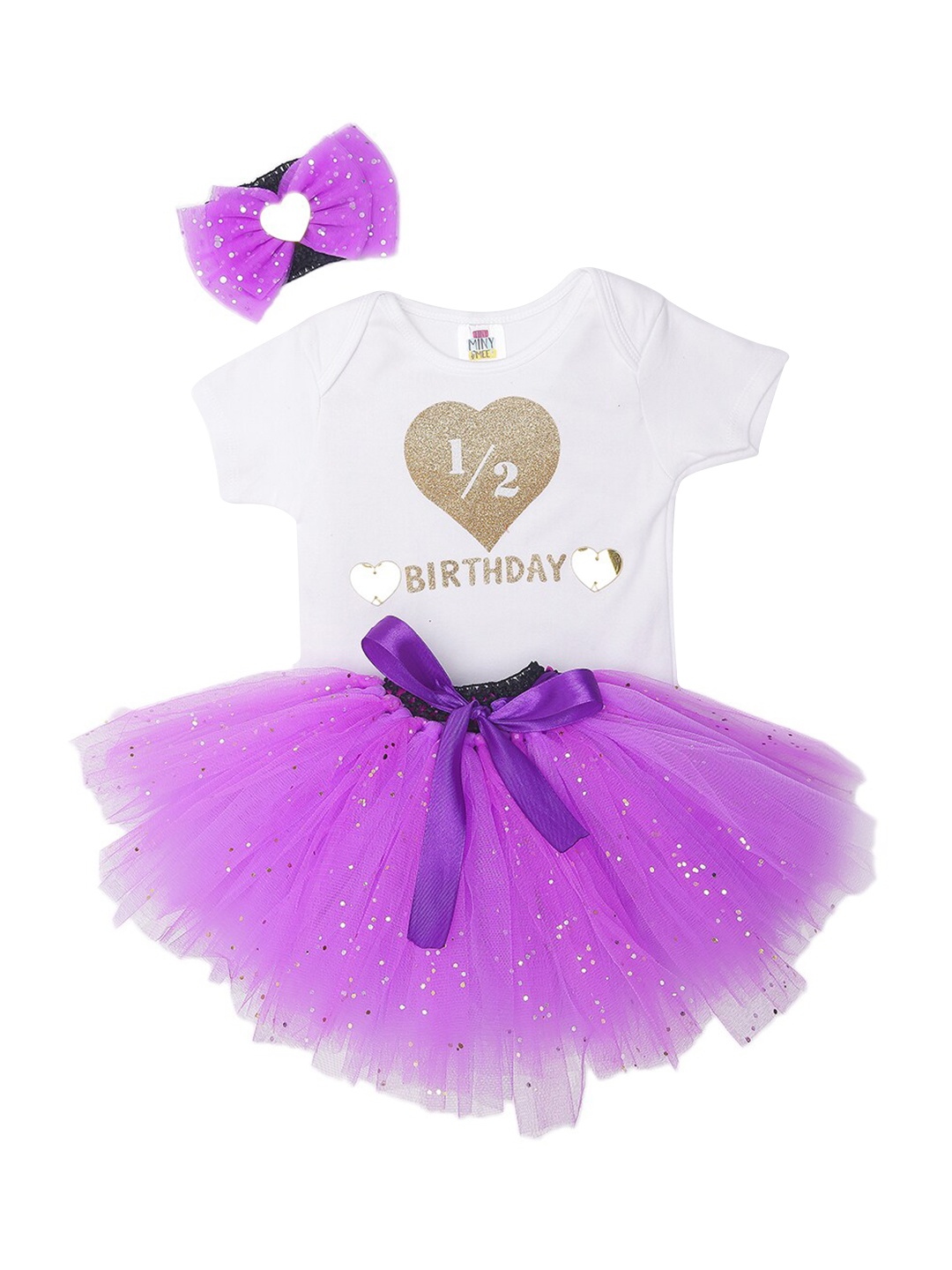 

TINY MINY ME Girls Purple & White Printed T-shirt with Skirt