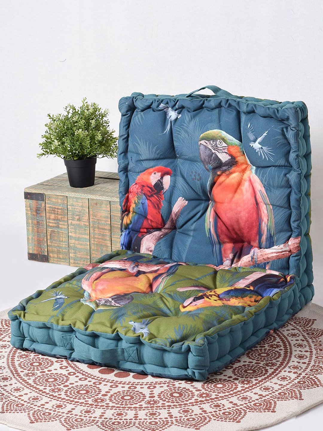 

BLANC9 Set Of 2 Green & Blue Printed Chair Pads