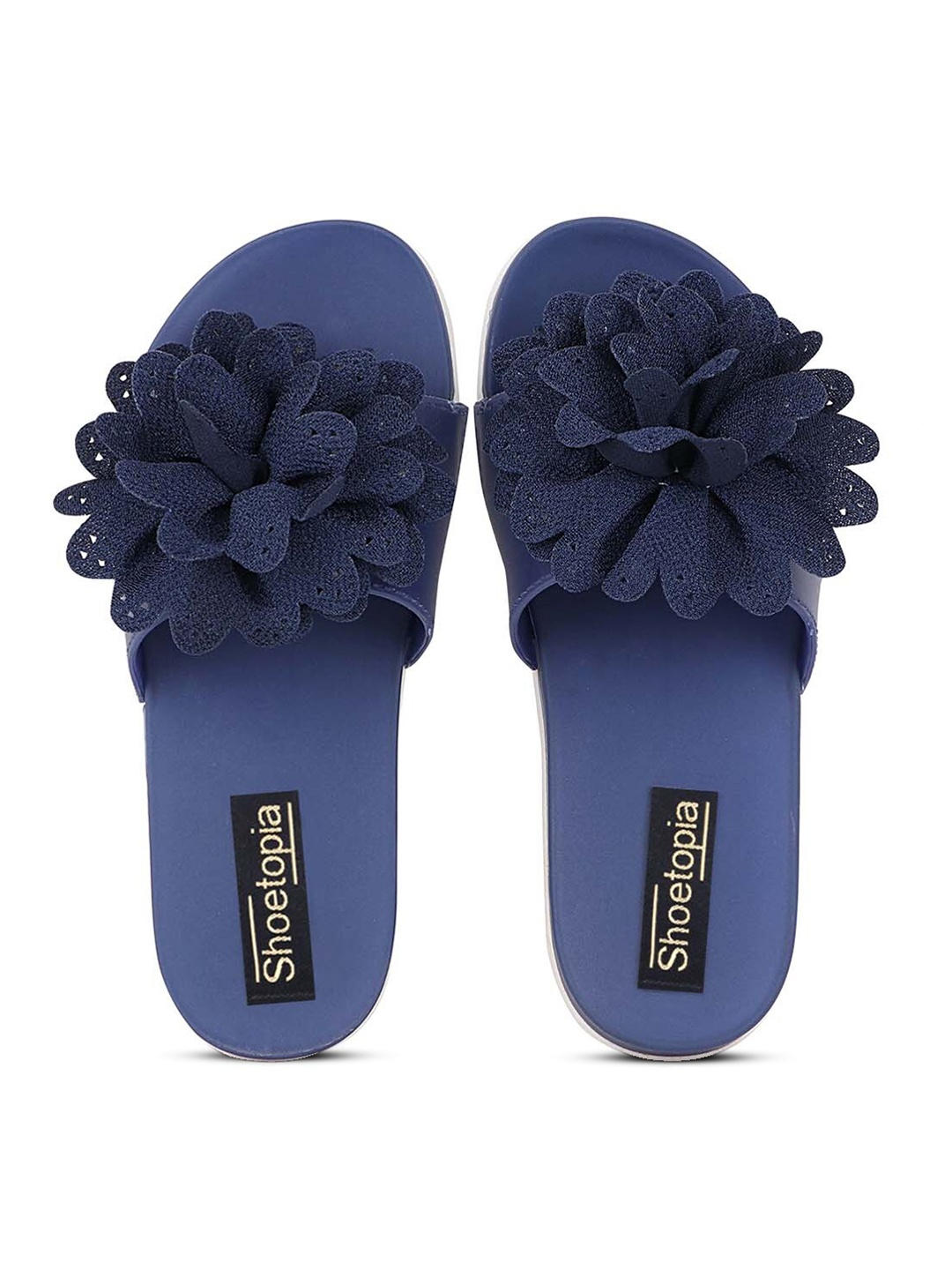 

Shoetopia Girls Navy Blue Self-Designed Floral Sliders