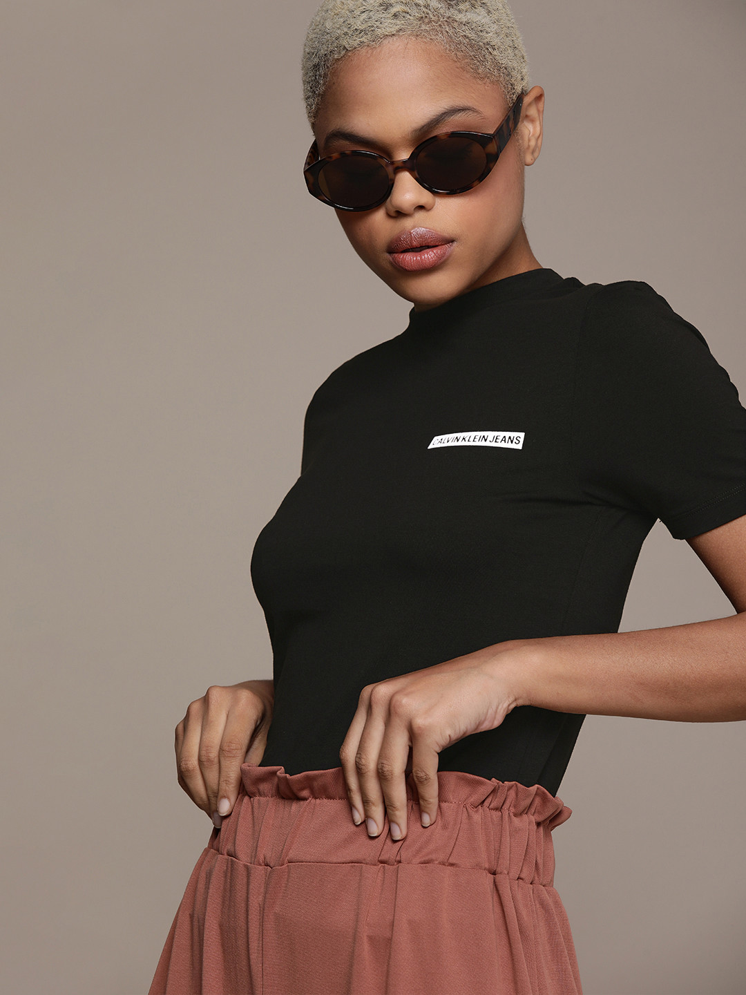 

Calvin Klein Jeans Women Black Slim Fit T-shirt