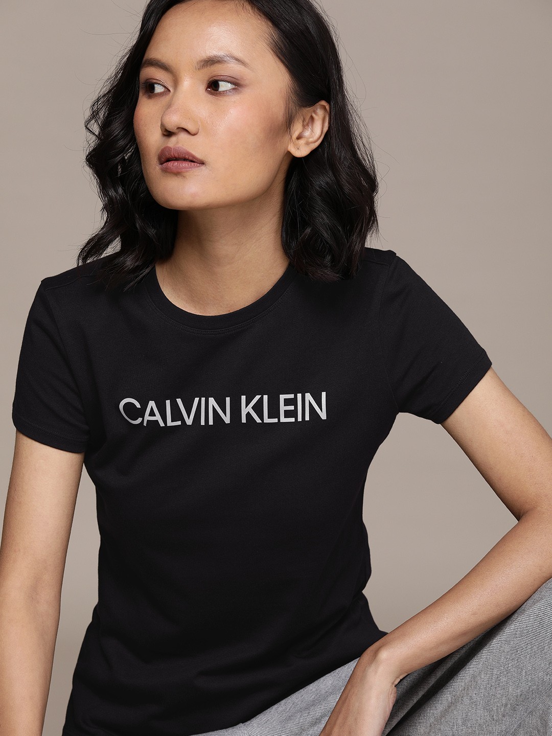 

Calvin Klein Performance Women Black Typography Printed T-shirt