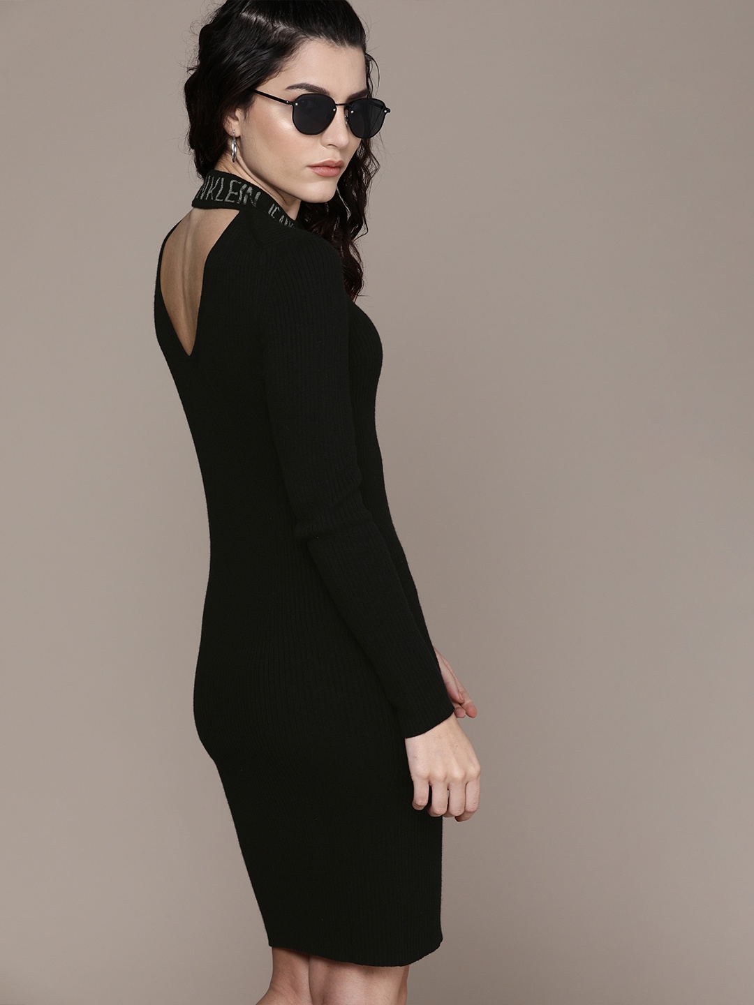 

Calvin Klein Jeans Women Black Self Designed Bodycon Dress