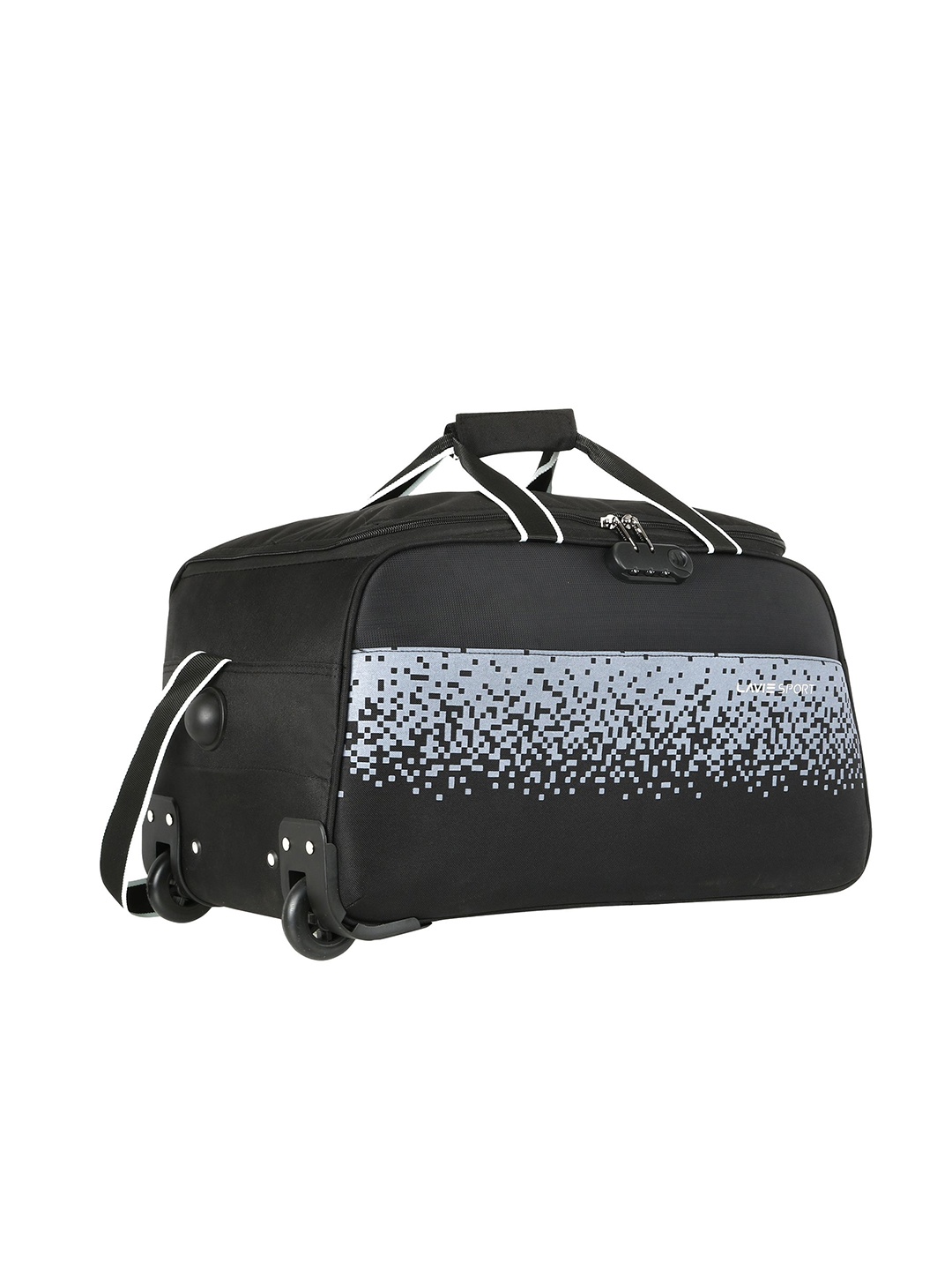 

LAVIE SPORT Unisex Pixel Wheels Printed Cabin-Sized Trolley Duffle Bag 45L, Black