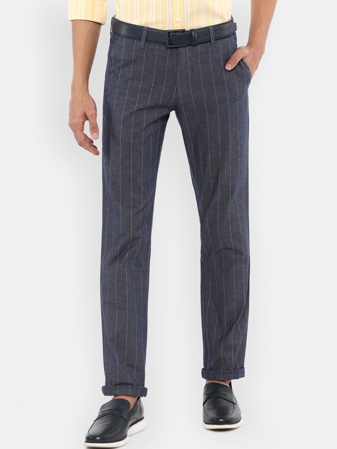 

Louis Philippe Sport Men Navy Blue Striped Slim Fit Trousers