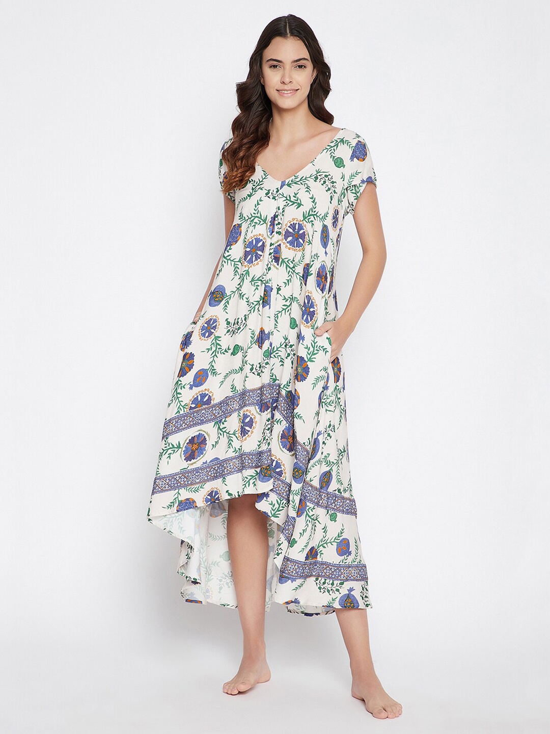 

Clovia Women White Printed Maxi Nightdress