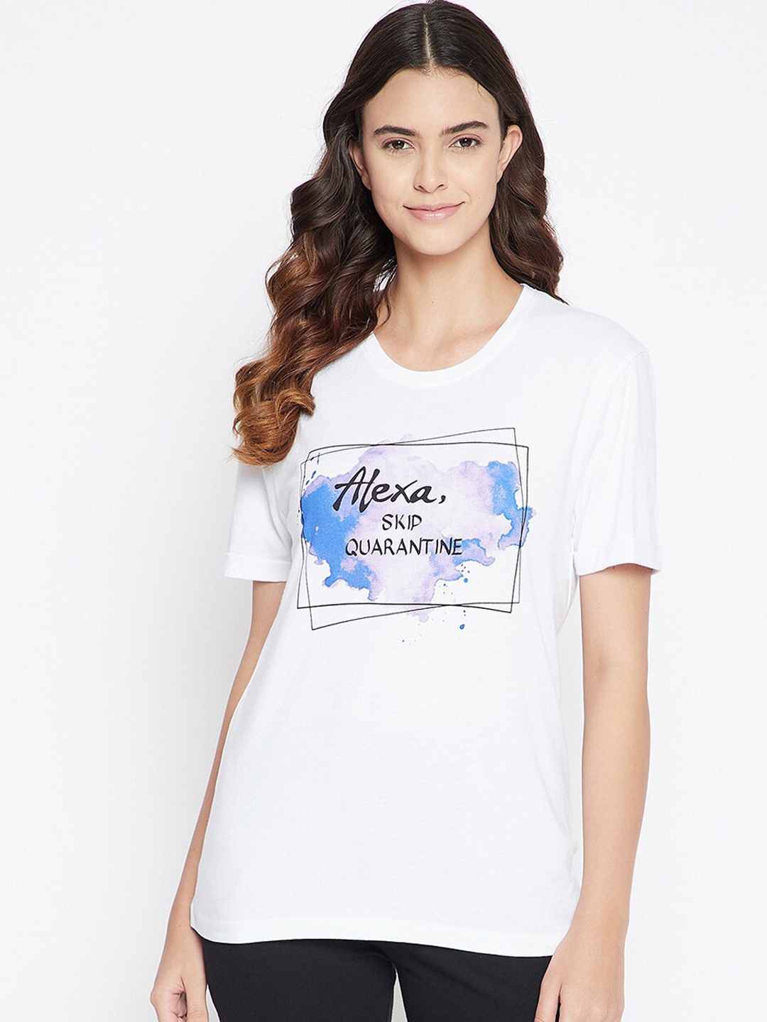 

Clovia Text & Graphic Print T-shirt, White