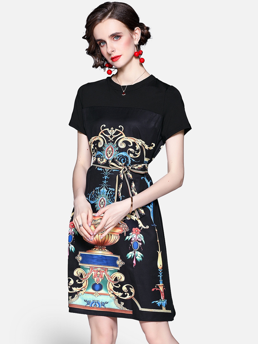 

JC Collection Women Black & Yellow Printed Dress