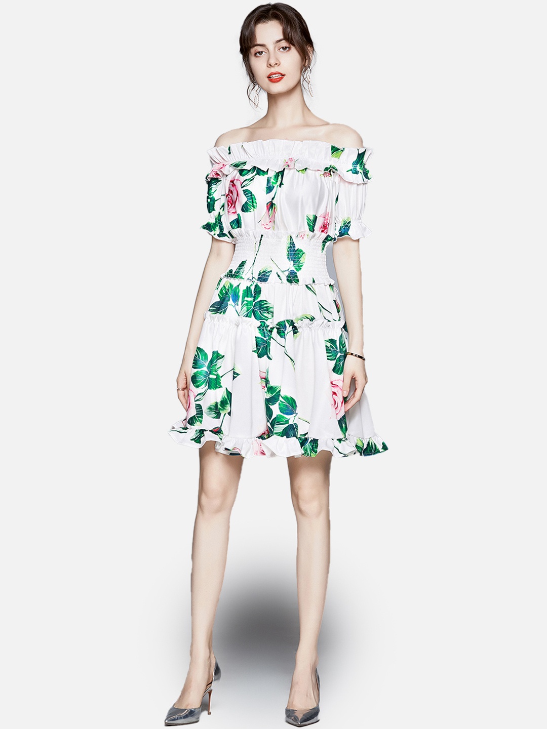 

JC Collection White Floral Off-Shoulder Dress
