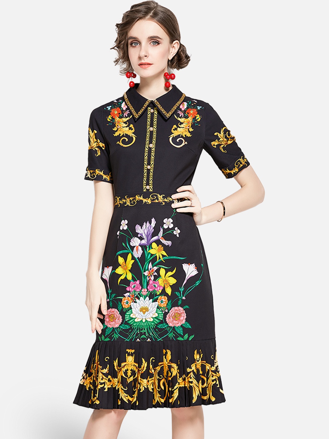 

JC Collection Black Floral Chiffon Dress