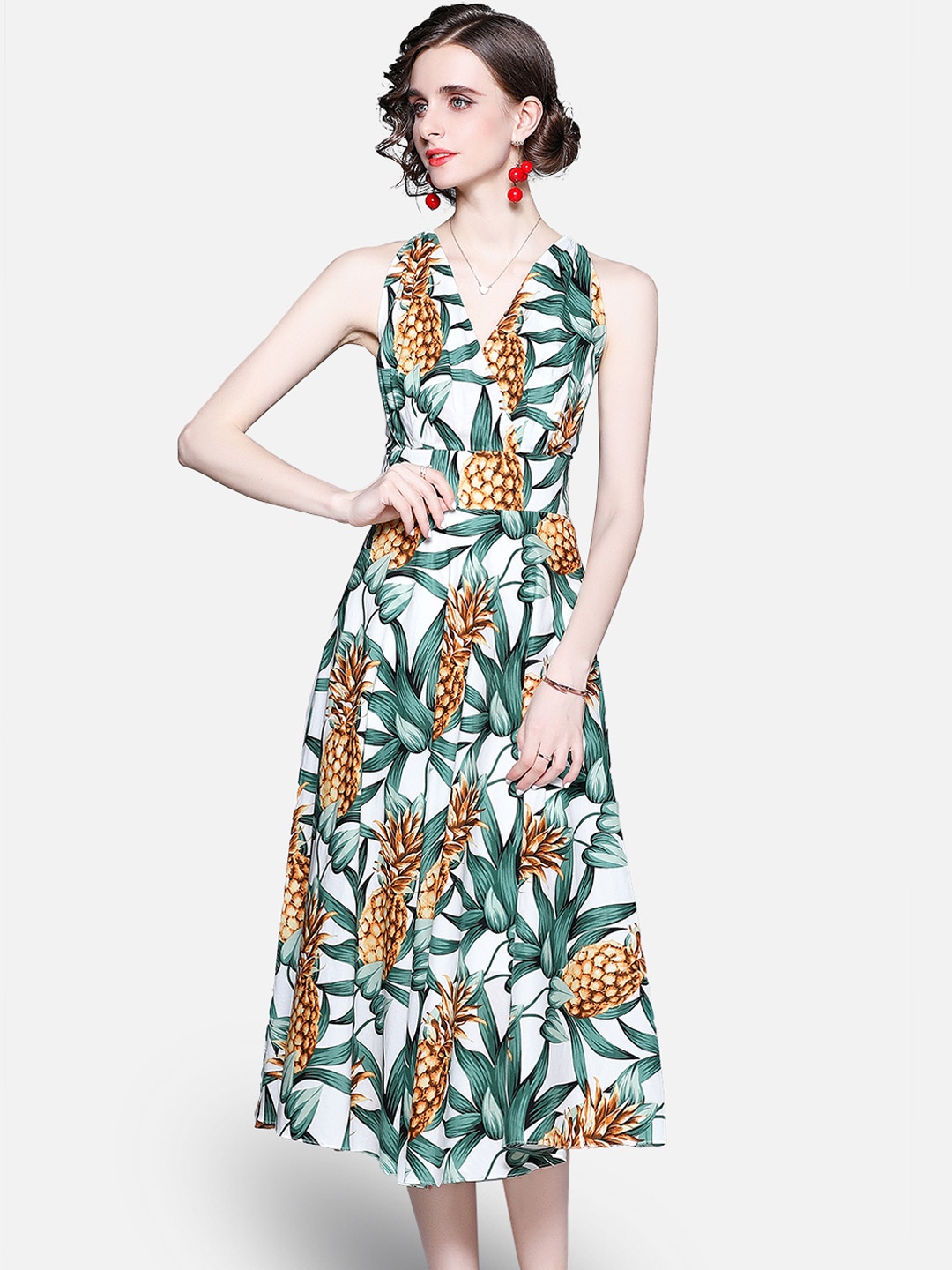

JC Collection Women Green & White Tropical Printed Midi Dress