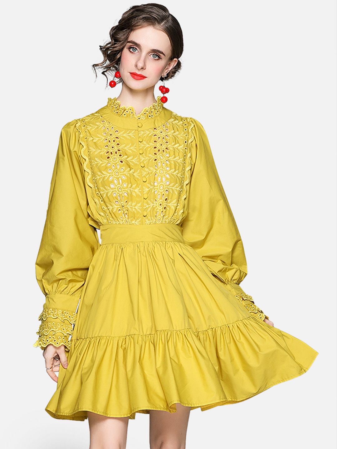 

JC Collection Women Yellow Self Design Fit & Flare Dress