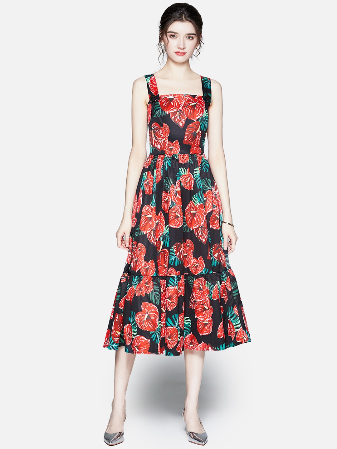 

JC Collection Red Floral Chiffon Dress