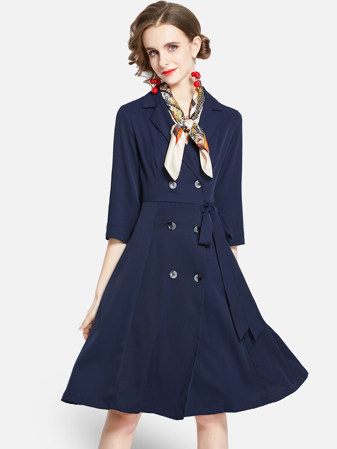 

JC Collection Navy Blue Solid A-Line Dress