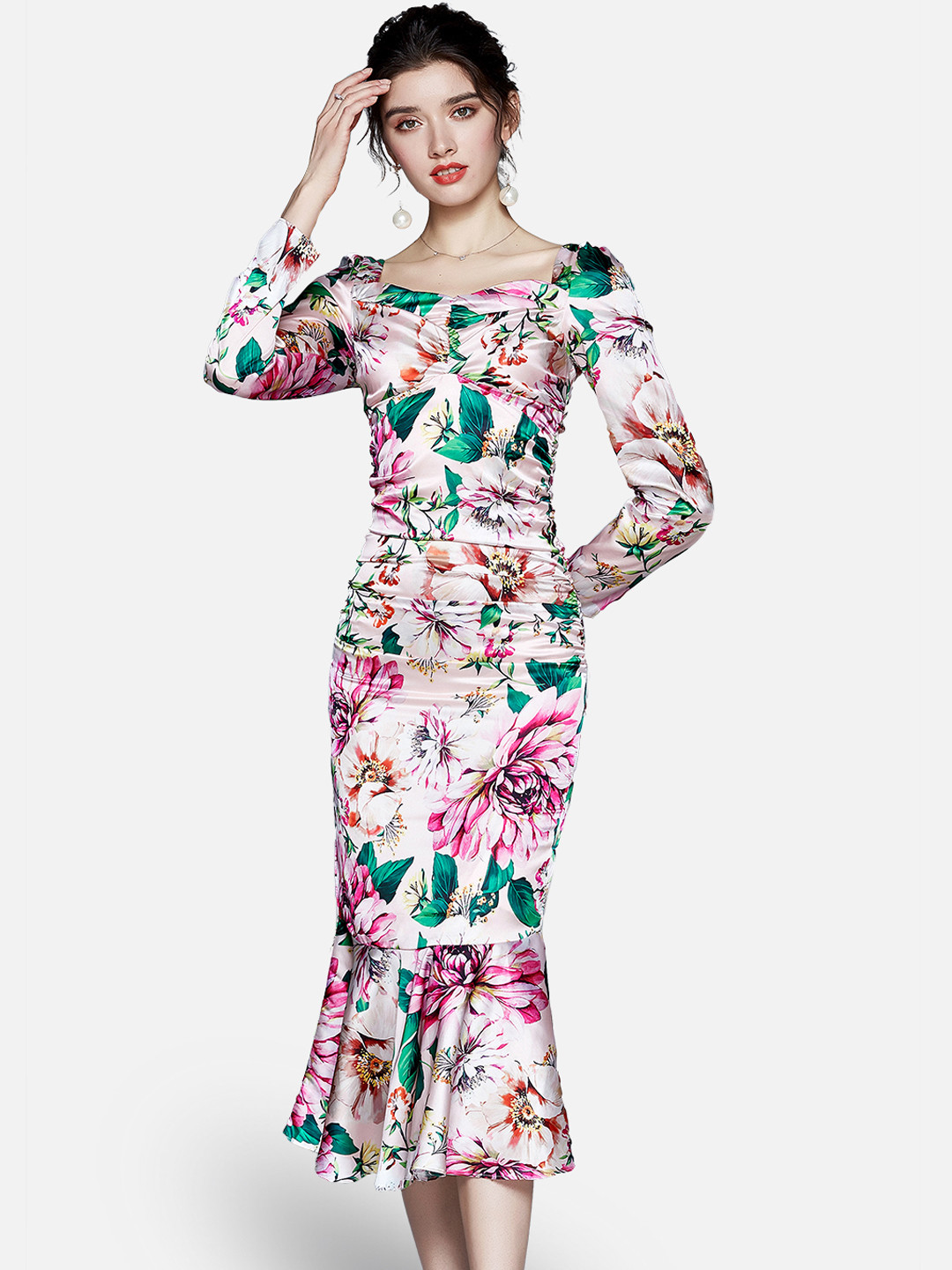 

JC Collection Pink Floral Off-Shoulder Chiffon Dress