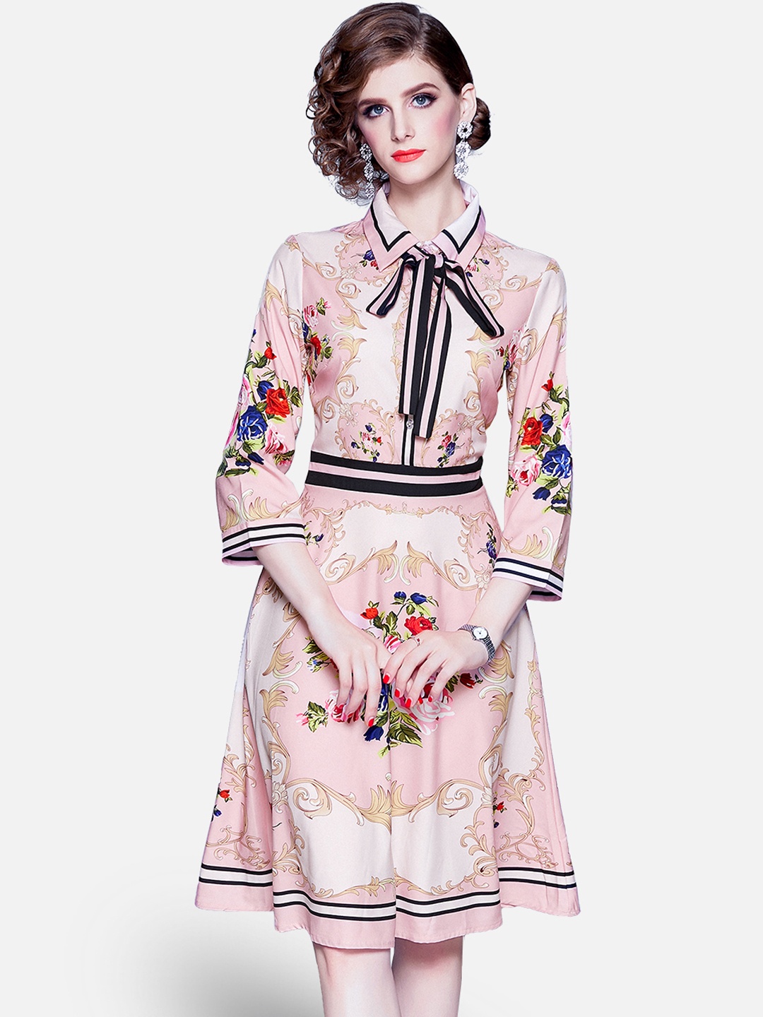 

JC Collection Women Pink & White Abstract Printed Fit & Flare Dress