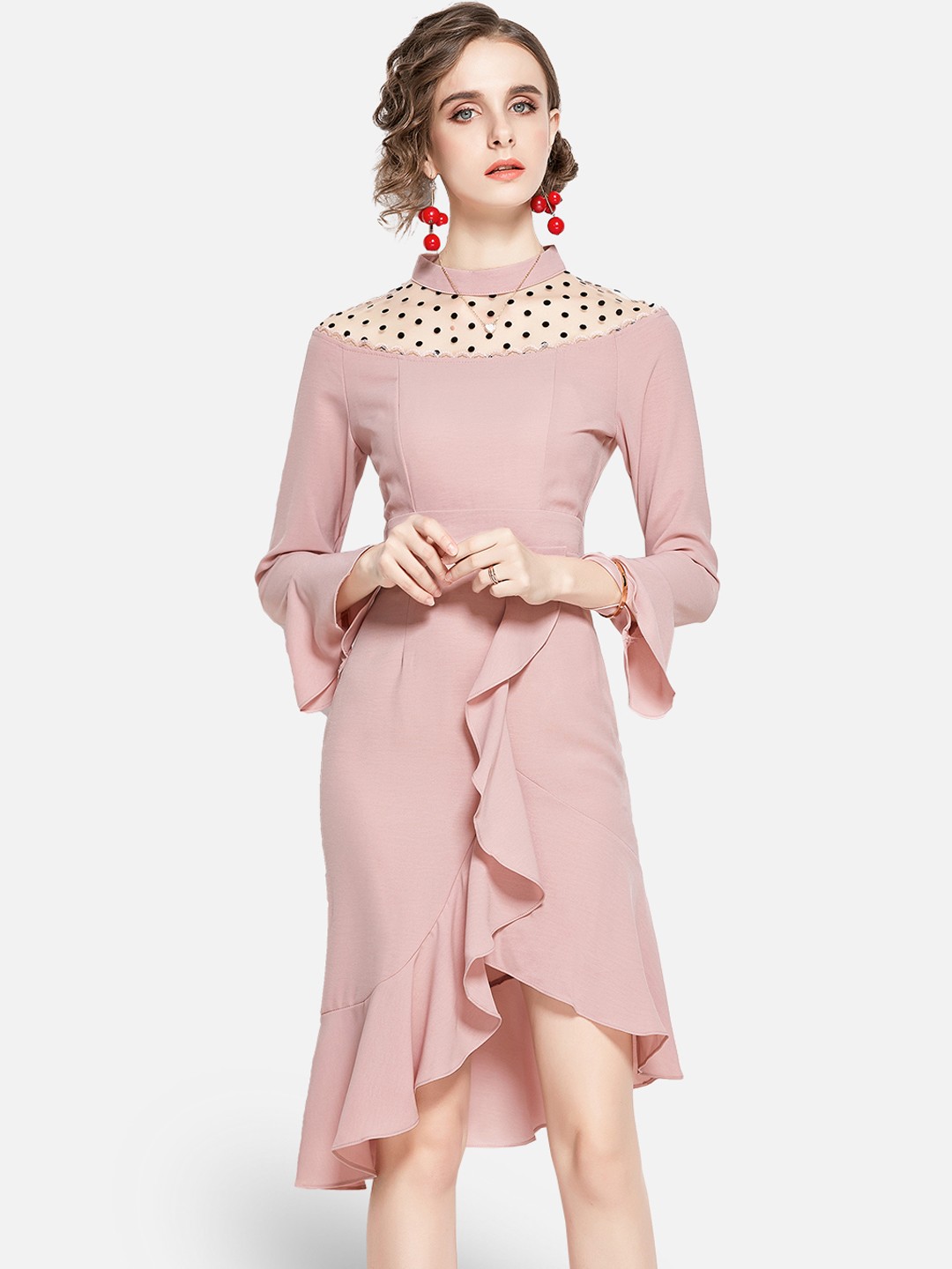 

JC Collection Pink Fit & Flare Tulip Ruffle Dress